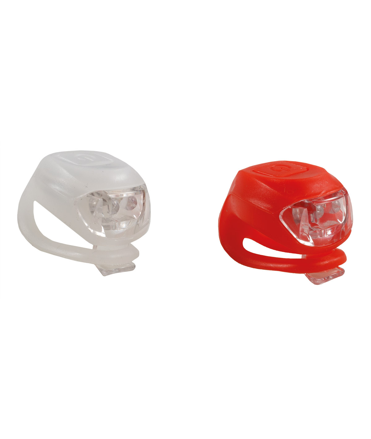 Kit fanalini a led anteriore/posteriore in silicone bianco/rosso con batterie 2 led