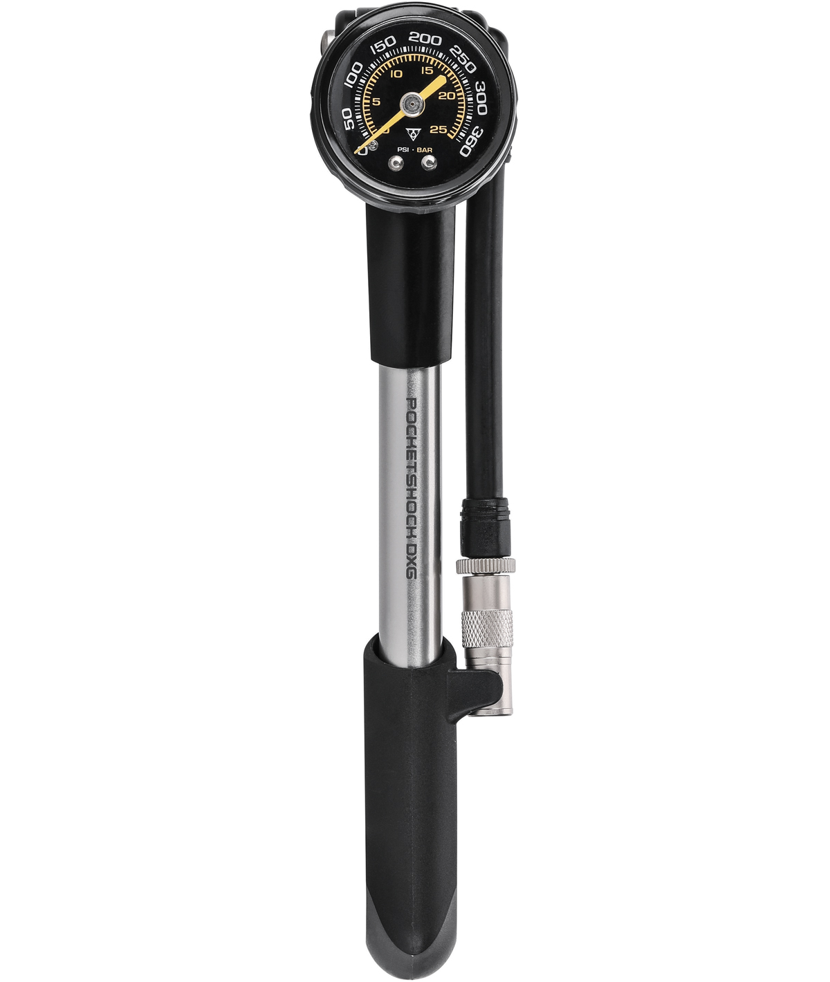 Minipompa per ammortizzatori Pocketshock DXG con valvola Pressure-Rite e manometro analogico 25 bar/360 psi