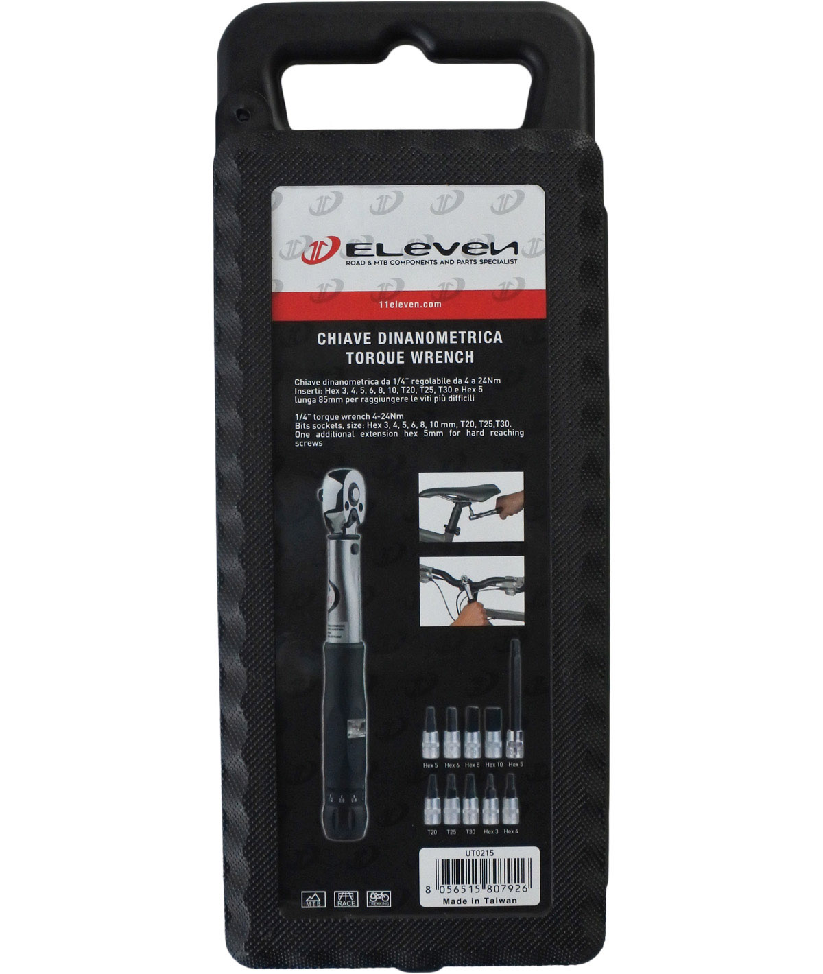 Chiave dinamometrica 1/4" 4-24Nm con brugole 3, 4, 5, 5x85, 6, 8, 10, T20, T25, T30