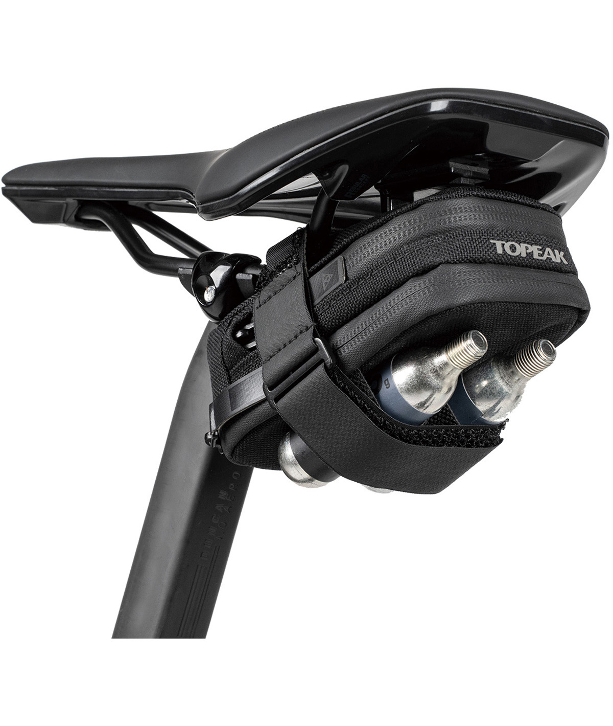 Borsello sottosella Elementa SeatBag Pro (0,3 L) nero con Utensile Ratchet Rocket Essential e cinturino in velcro