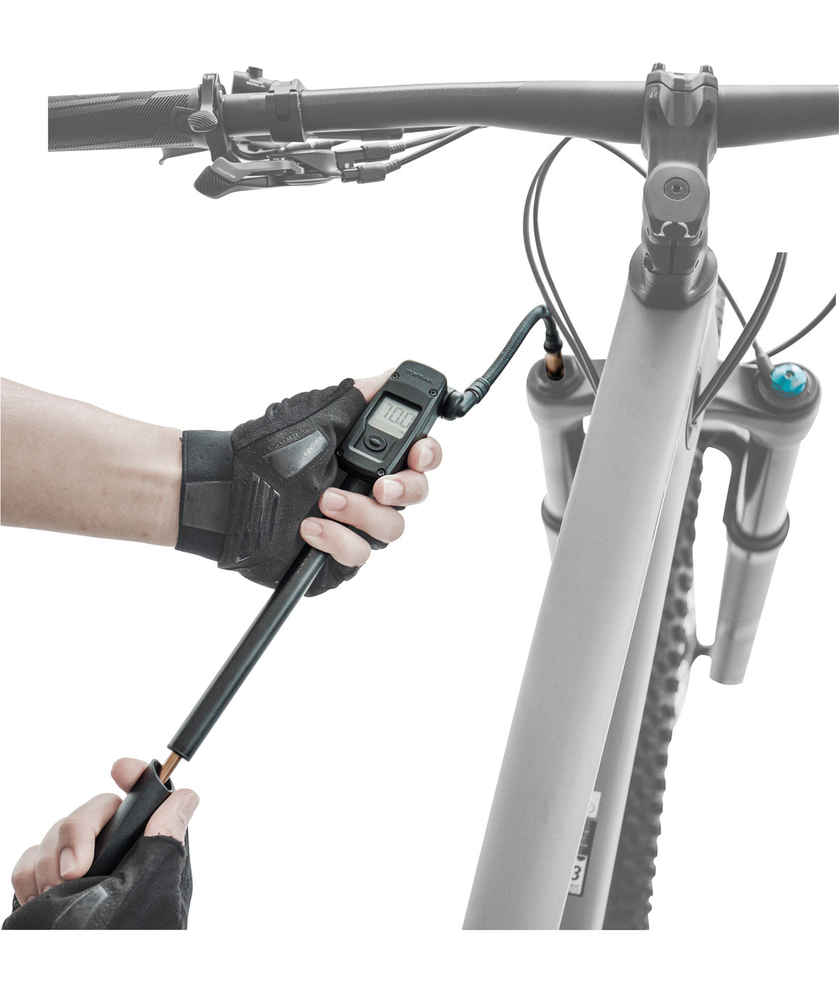 Minipompa per ammortizzatori PocketShock Digital con valvola Pressure-Rite e manometro digitale 20.7 bar/300psi