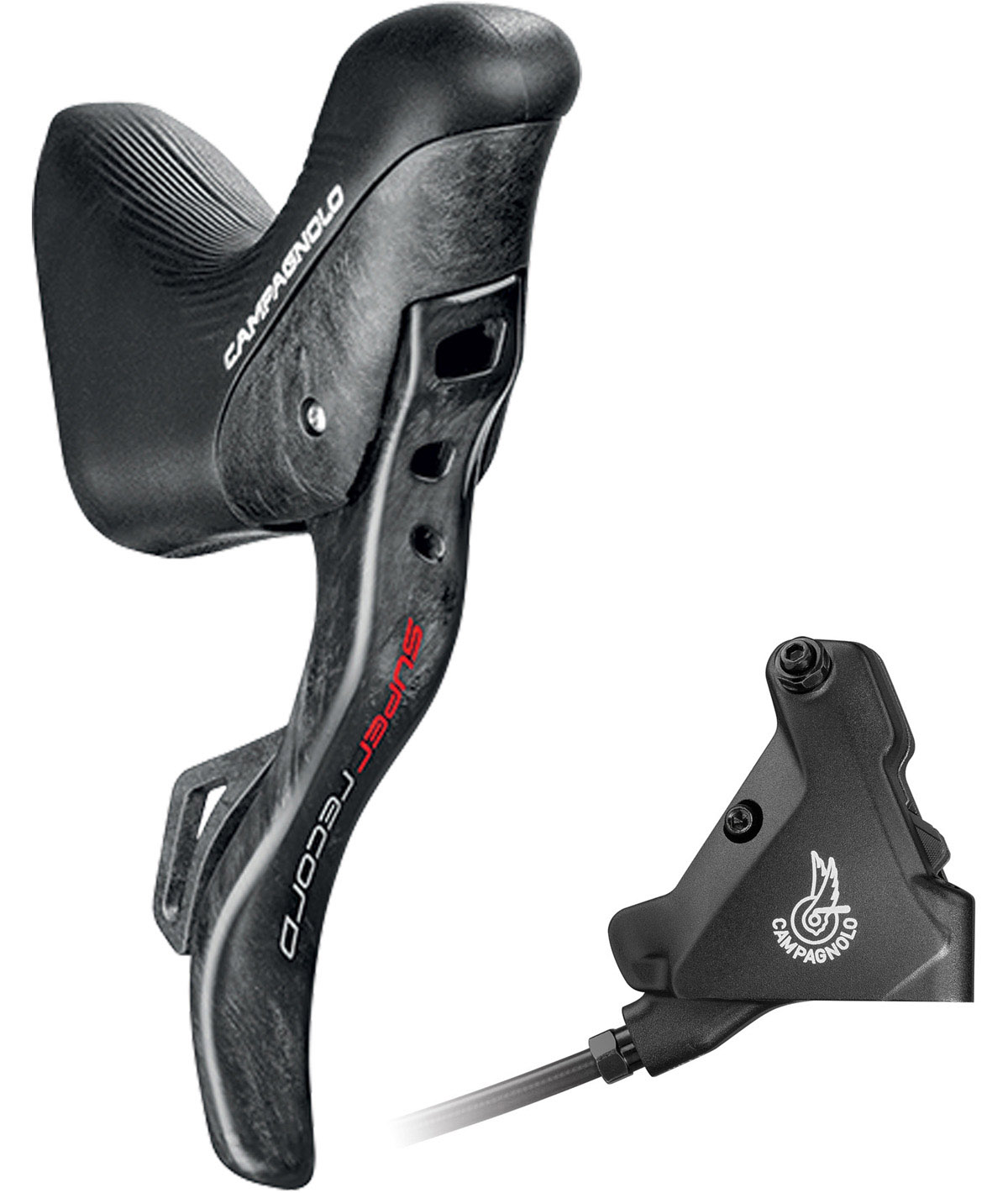 Comando Campagnolo Ergopower DB Sx Super Record 12v. + Pinza Post. 140 c/olio